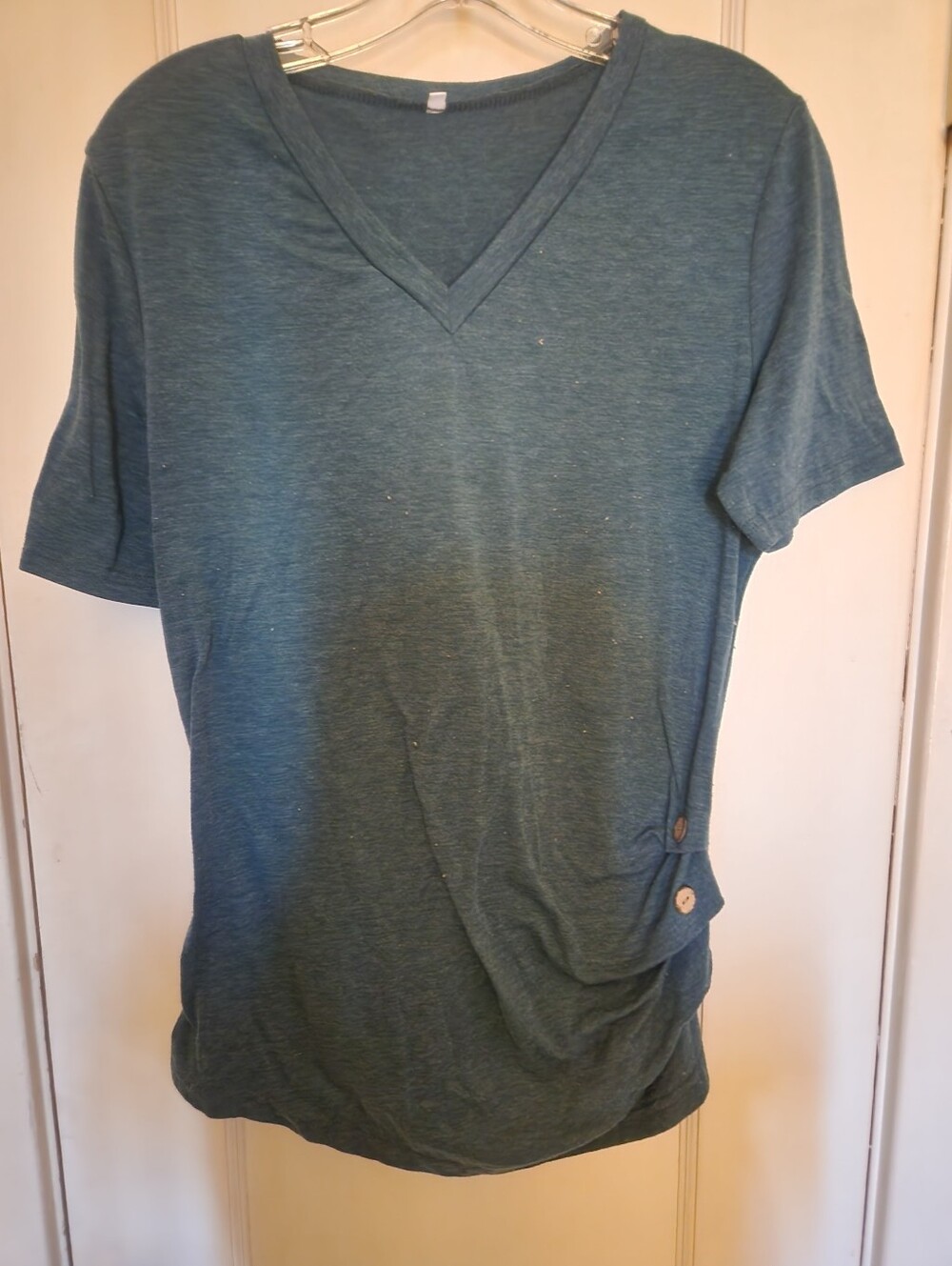 Womens Large Teal V-neck T-shirt